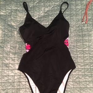 PINK strappy side one piece bathing suit size S